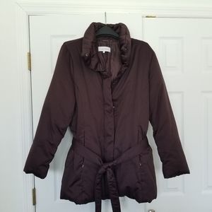 GentlyUsed...Calvin Klein stand up collar Duck Down Jacket with belt XL Eggplant